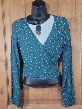 Brandy Melville Teal Floral Wrap Top